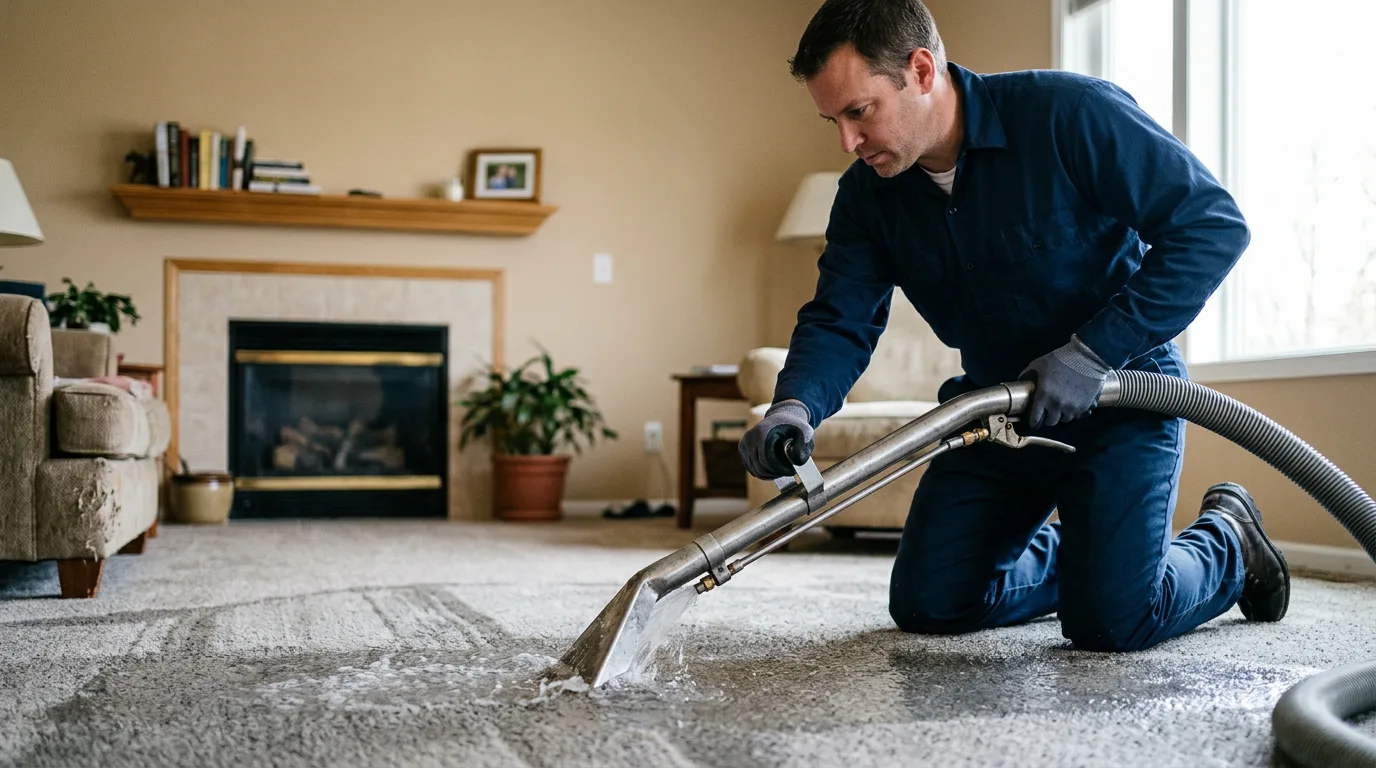 Water damage restoration technician working near West College Corner, IN